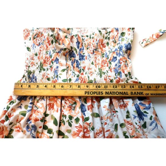 Floral Smocked Midi Sundress Tie Straps Cottagecore Summer Boho Chic - Picture 7 of 7